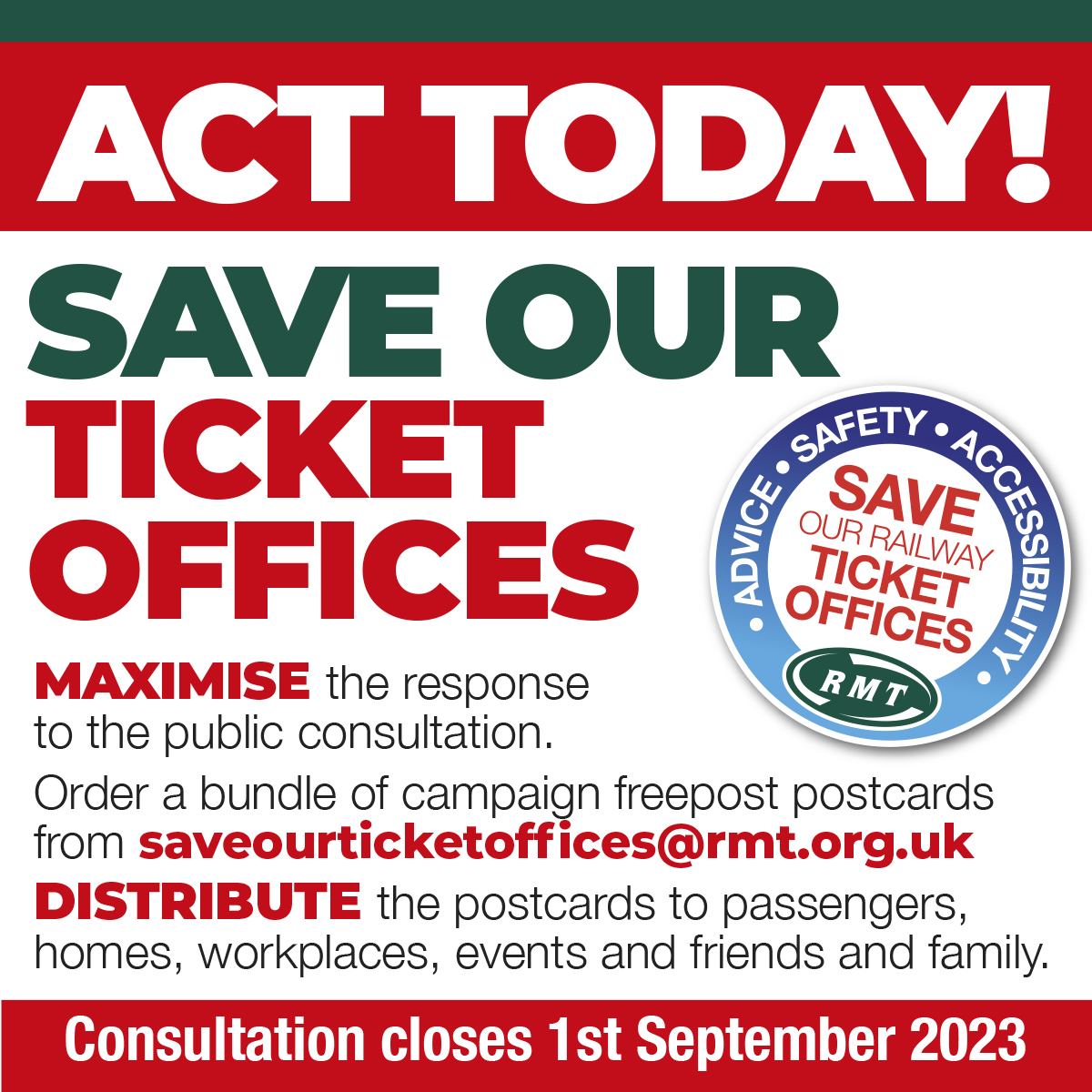 Three weeks left until the close of the public ticket office consultation on 1st September. Help maximise the response. #SaveTicketOffices