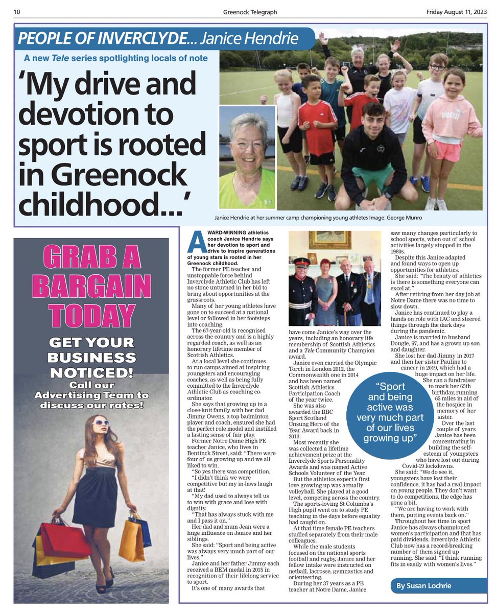 Read all about Janice, and what motivates her to do the amazing work that she does, in the @greenocktele ‘People of Inverclyde’ feature today ⭐️⭐️⭐️ @HendrieJanice @scotathletics