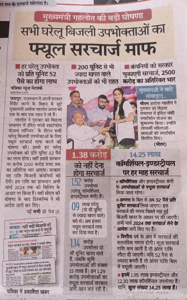 BHARTIBAIRWA11's tweet photo. गहलोत है तो मुमकिन है
सभी घरेलु बिज़ली उपभोक्ताओं का फ्यूल सरचार्ज माफ
#Jannayak_Ashok_Gehlot
#जादूगर_जादूकर 
धन्यवाद @ashokgehlot51 जी
@RG_Yuva_Mitra https://t.co/ceVA3BpM0f