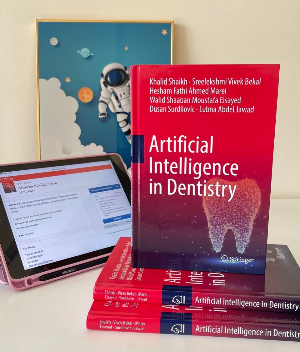 khalidaffaan's tweet photo. Prognica Labs' research book, "Artificial Intelligence in Dentistry," has been reviewed in the prestigious British Dental Journal (@The_BDJ) in Springer Nature Group (@SpringerNature )

We're thrilled to share that our work has been acknowledged by experts in the field. A big thank you to Dr. Mojtaba Mehrabanian for taking the time to review our book and for your valuable insights. Your expertise and thoughtful analysis mean the lot to us.

Congratulations to our co-authors;
Dr Sreelekshmi Bekal, Dr. Hesham Marei, Dr. Walid Elsayed, Dr. Dusan Surdilovic, Dr. Lubna Jawad

@prognicalabs
@gulfmedicaluniv

Read the review here: https://t.co/2agixqQUtD

#artificialintelligence #dentistry #oralhealth #medical #education #computervision #healthcare #community #research #phd #development #health #university #uae #dubai #prognica #pirl