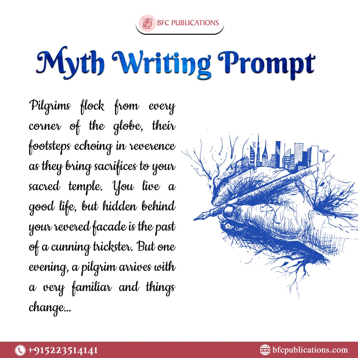 BfcPublications's tweet photo. Let's kindle your imagination and inspire the mythological fiction you've been delaying. Here's a prompt to ignite your storytelling journey.
.
.
๐+91-522-3514141
โ๏ธ- support@bfcpublications.com
๐- https://t.co/VnbHhtqAPD
#Storywriting #Writingnovel #Writingtips #Selfpublish https://t.co/g3h39gtqGj