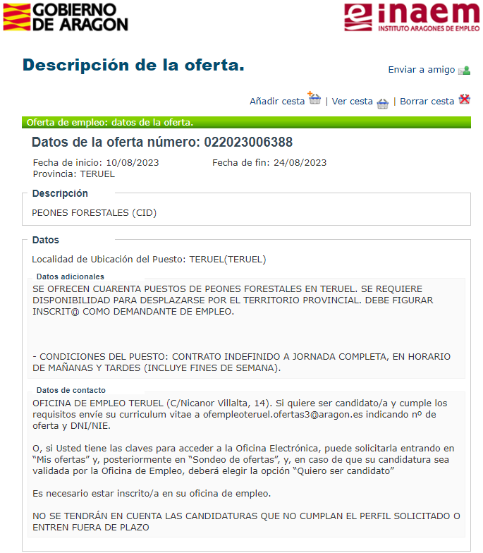 Inaemorienta's tweet image. 4⃣0⃣ #peones #forestales #Teruel
Datos de la #oferta número: 022023006388

🌏Se requiere disponibilidad para desplazarse por el territorio provincial

Inscrito/a como demandante de empleo en @Inaempleo 

Más info en 👇
sistemanacionalempleo.es/Ofer.../detall…...