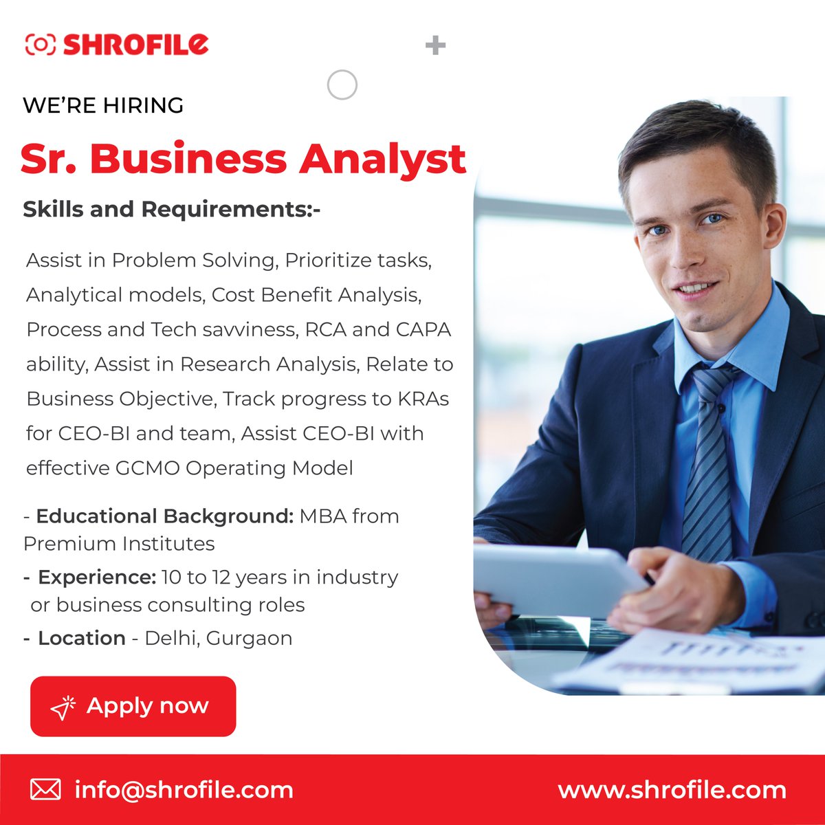📢 We're Hiring! 🌟 Senior Business Analyst - IIM/FMS/XLRI/MDI

🚀 Apply now - shrofile.com/Submit-Your-Re…

✉️ info@shrofile.com

- Location - Delhi, Gurgaon

#Analytics #Statistics #DataVisualization #Tableau #BusinessIntelligence #DataManagement #BusinessAnalysis #DataAnalytic