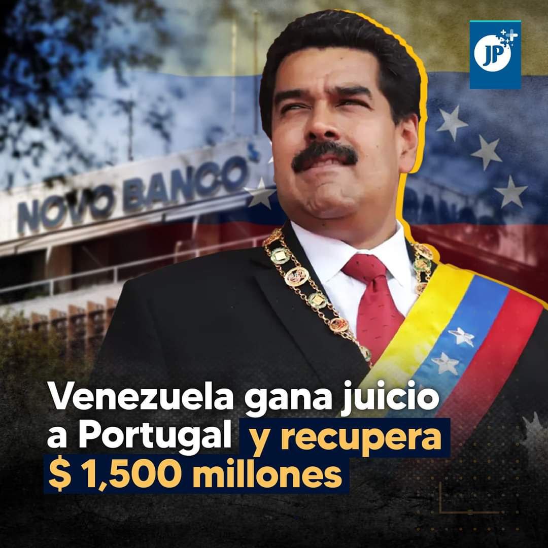 🇻🇪🇵🇹 Venezuela triunfa en el Tribunal de Justicia de Lisboa y asegura la recuperación de $1,500 millones de dólares que habían sido congelados ilegalmente por el banco portugués Novo Banco, como parte de las sanciones occidentales 🆚 esa nación.
#MaduroEsPueblo
#DeZurdaTeam 🤝
