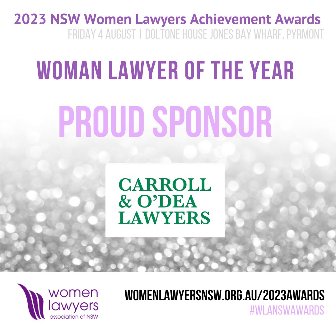 WLANSW's tweet photo. With thanks to Carroll &amp; O’Dea Lawyers for sponsoring our Woman Lawyer of the Year Award. 

#wlansw #wlanswawards #womenlawyers #law #womenleaders https://t.co/56YiD0yOt3