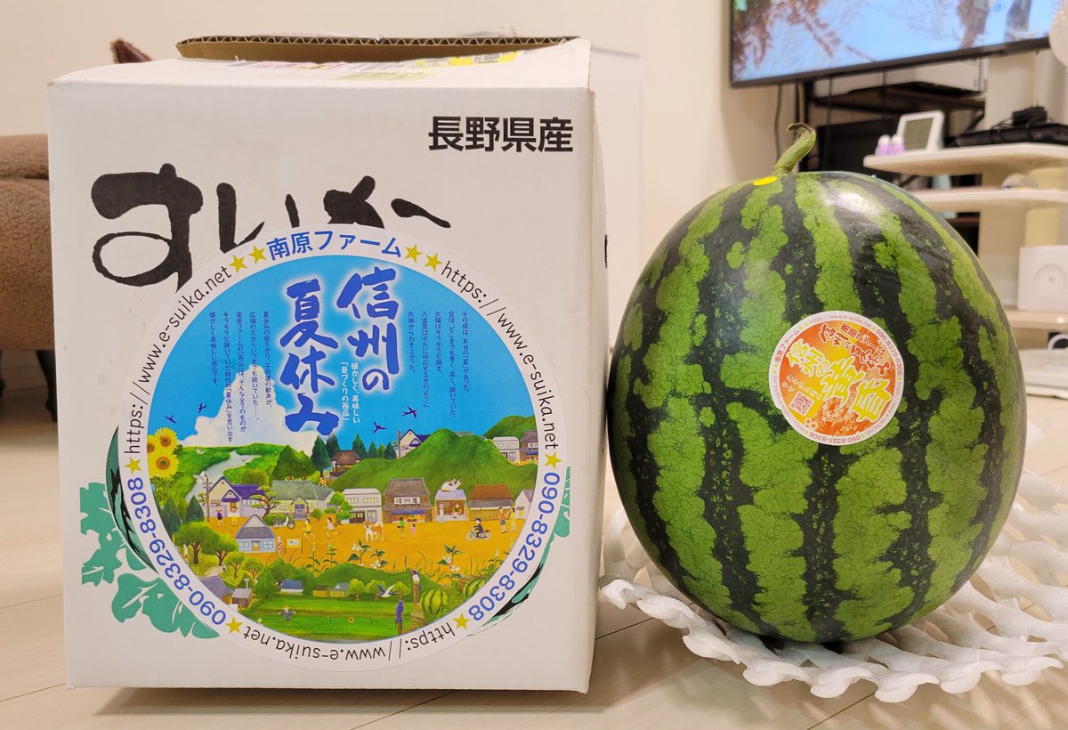 Commuting_rush's tweet image. 今年初のスイカ
ネットで長野県のJAから購入した黄色いスイカが甘くて美味すぎる🍉
普通果肉と皮の狭間はどうしても甘みが弱いのに、このスイカは何故か皮ギリギリまで甘いのです！
6000円位で少し高めですが
でかいので食べ応えもあります。
#スイカ