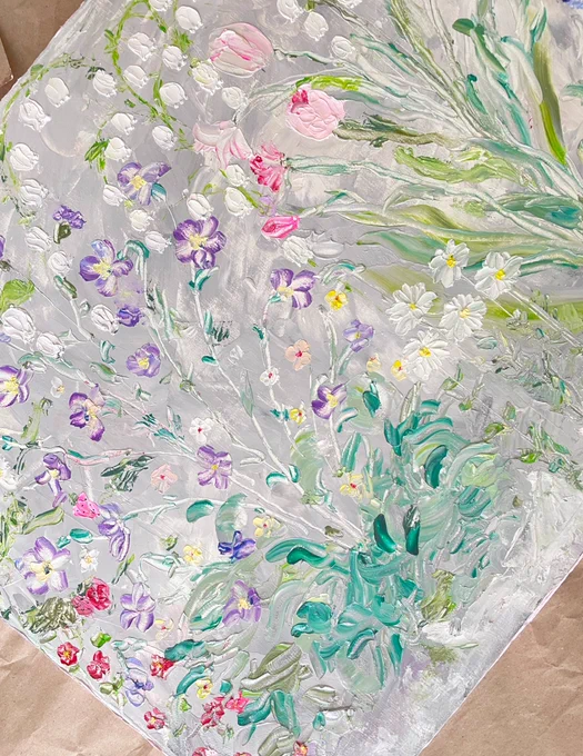 山で見た花々を想いながら描いた絵