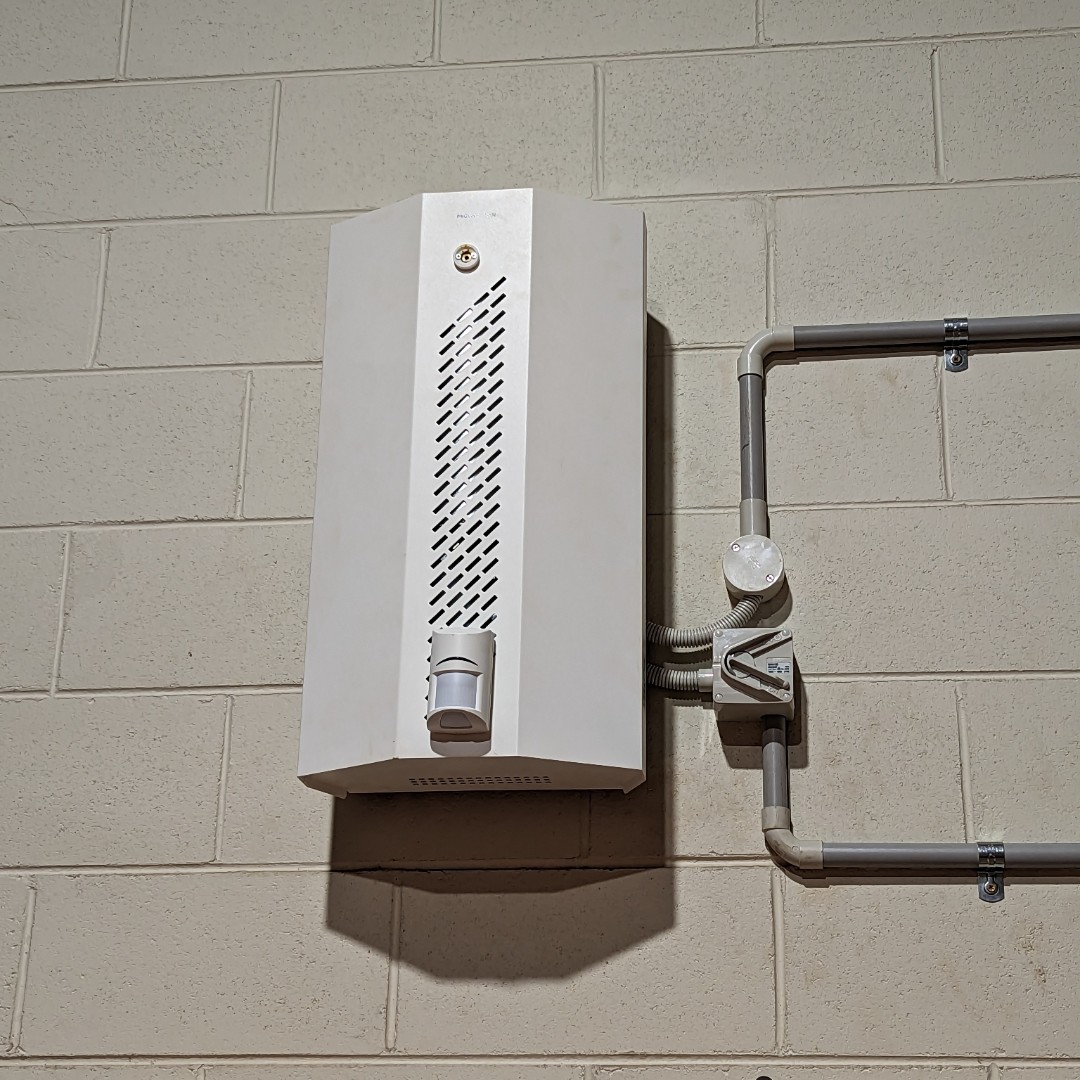 TerritoryTech's tweet photo. The recent installation of Fog Cannons into a remote location.  Once the alarm is activated and the intruder passes by the cannon, it will fire and saturate the area in fog and force out the intruders.
Talk to our team at TTS about protection for your business. https://t.co/S9Hjg77fYe