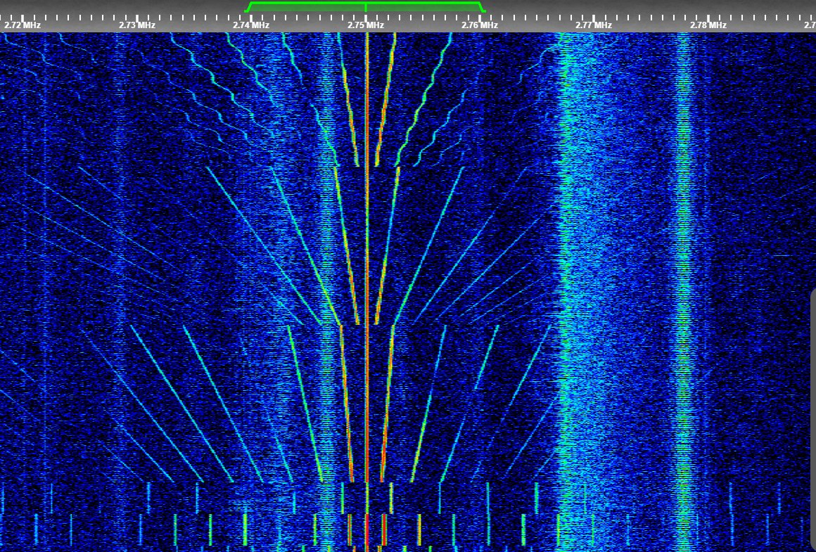 An even more rare #HAARP waveform: snake ramps! Almost like a hybrid of step tones and sweeps. 2750 kHz a nice mix of all 3. Snake ramps I haven't seen documented since 2013!