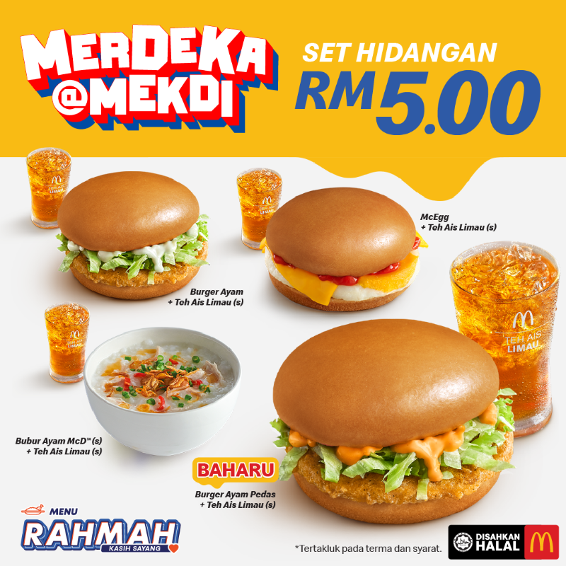 McDMalaysia's tweet photo. Kami ada promo meriah untuk semua! Nikmati pilihan set hidangan hanya RM5 je! Pesan sekarang. Tertakluk terma &amp; syarat.