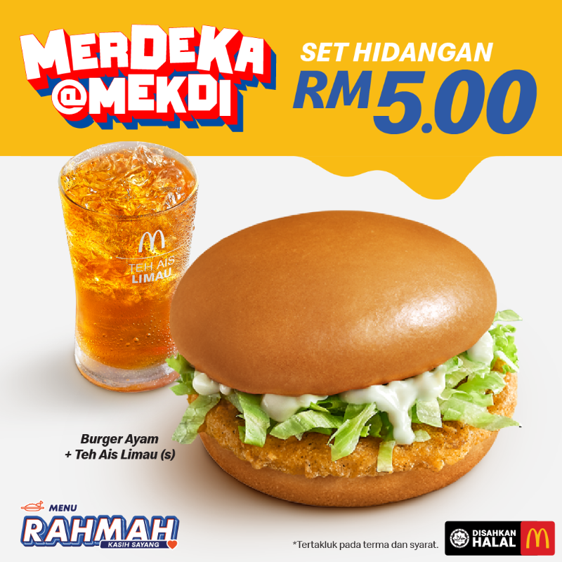 McDMalaysia's tweet photo. Kami ada promo meriah untuk semua! Nikmati pilihan set hidangan hanya RM5 je! Pesan sekarang. Tertakluk terma &amp; syarat.