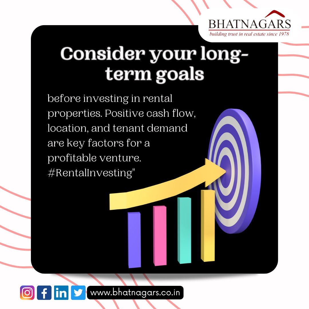 🌟 Consider your long-term goals before investing in rental properties. Positive cash flow, location, .
.
.
#BhatnagarsRealEstate #RentalInvesting #ProfitableVentures #FinancialSuccess #BuildYourWealth 🏢💰