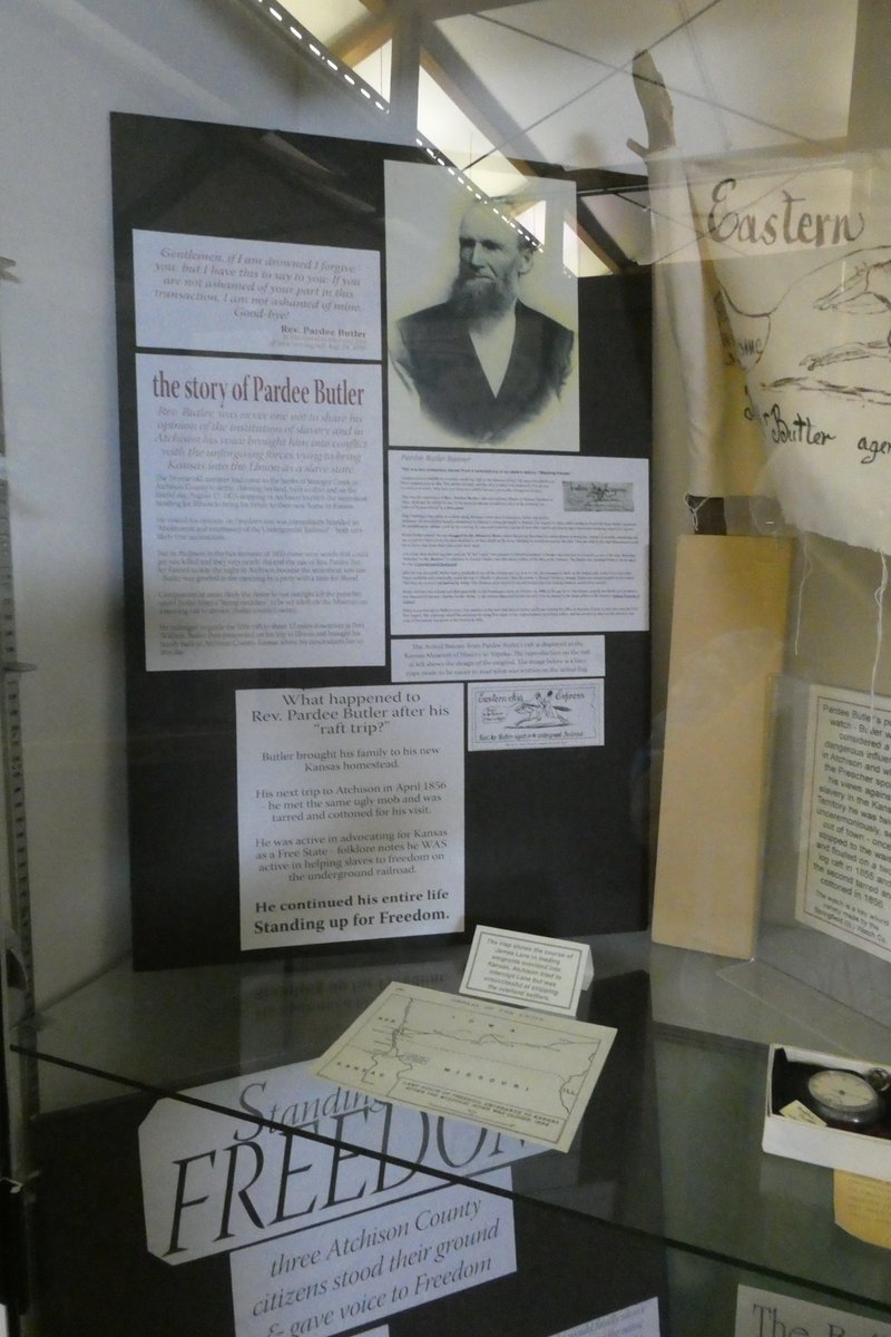 FMidchilde's tweet photo. Back to Atchison. In the museum, the lives of a few more men are exhibited. One unique guy among them is Pardee Butler, an abolitionist. He was born in New York State in 1816. His family then moved to Ohio in 1839. Around 1850 he preached in Illinois. In 1855 he came to Atchison. https://t.co/oZXwjWkQjZ