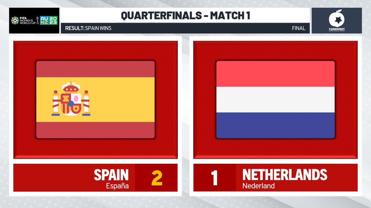 yahoo201027's tweet photo. That's the game! Spain is moving on to their first trip to the Semifinals! Eliminating The Netherlands 2-1 in Extra Time! #FIFAWorldCup #FIFAWWC #Spain #Netherlands #ESP #NED #ESPvsNED https://t.co/Vnnqcgwyuo