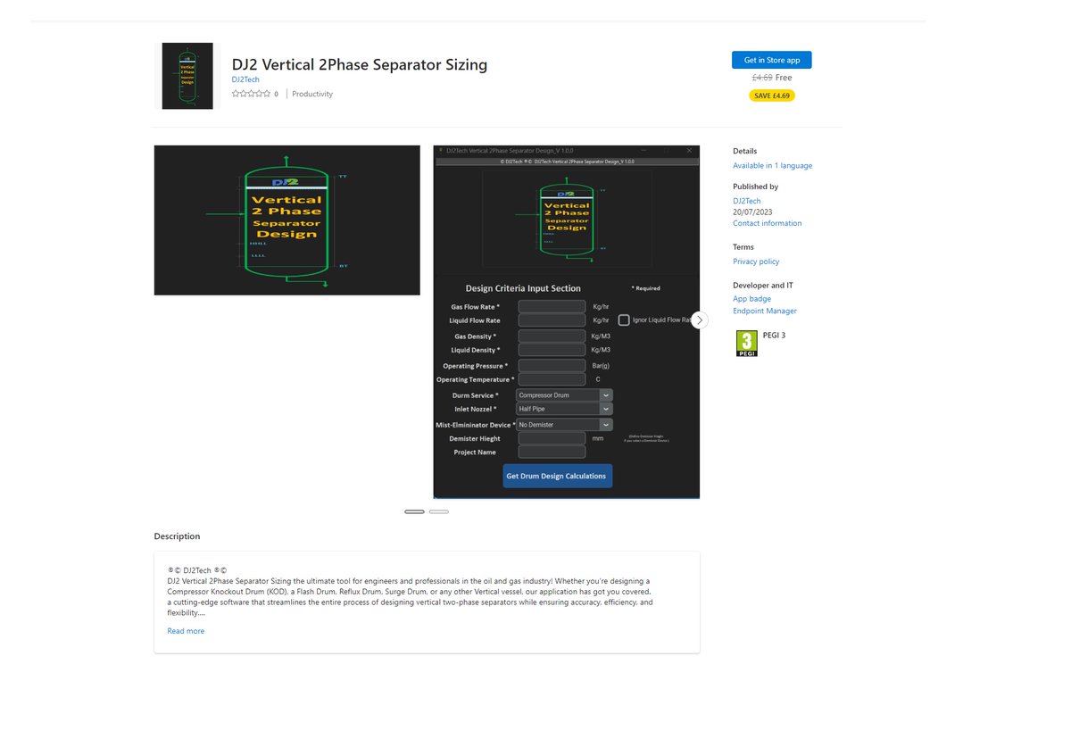 CAStenman's tweet image. DJ2 Vertical 2Phase Separator Sizing, is App of The Day on myAppFree  tinyurl.com/2j49955s   #Windows10 #myAppFree #Separator