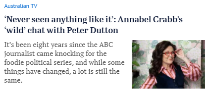Annabel Crabb and the ABC humanizing a monster who refuses to apologize to Robo debt victims, is weaponing the Voice, dog whistles, demonizes immigrants, 'African gangs', the LGBTIQ+ community & has connections with criminals. #auspol #BackInTimeForDinner #ThisisNotJournalism