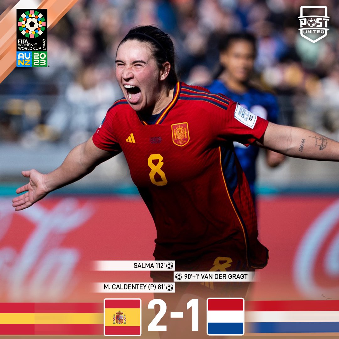 postunited's tweet photo. 🔥 ¡ESPAÑA HACE HISTORIA! 

🇪🇸 La selección consigue su pase a semifinales del Mundial por primera vez en toda su historia 

⚽️ Salma Paralluelo marcó el gol de la victoria en la prórroga 

⚔️ La rival de España saldrá del Suecia-Japón 

🤔 ¿Crees que podemos ganar el Mundial? https://t.co/YAbCmk9HrF
