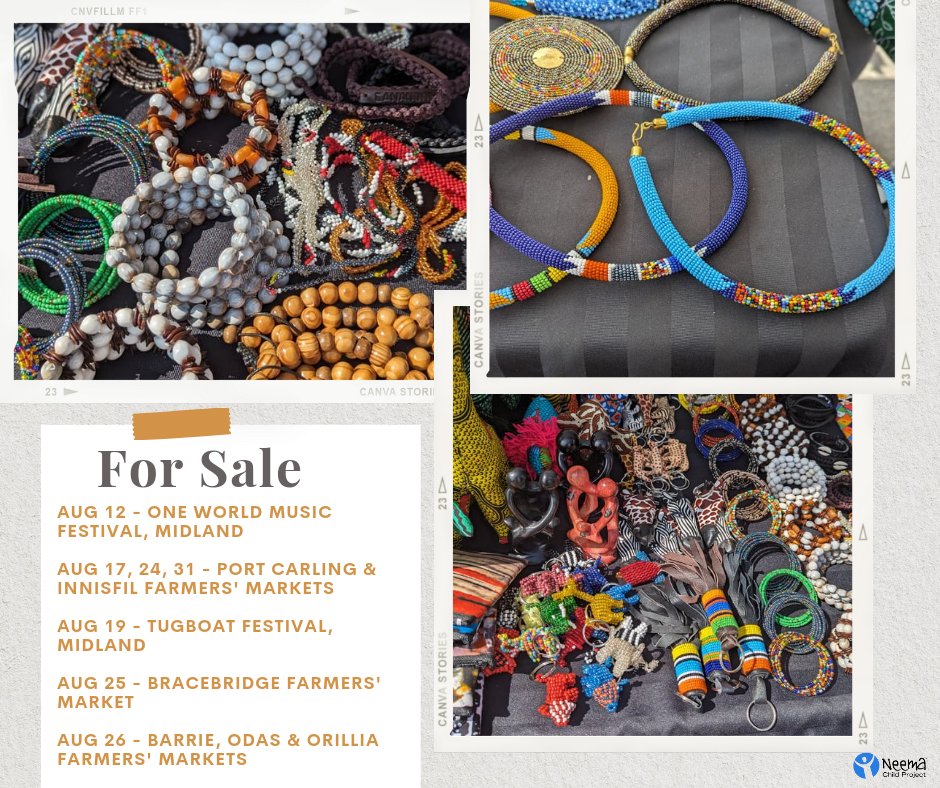 NeemaChild's tweet photo. #forsale #African #jewelry #Clothing &amp; #crafts @BarrieFarmersM @ODASPARK #Orillia #FarmersMarket #PortCarling FARMERS' Market, #bracebridge FARMERS' Market, #Innisfil FARMERS' Market, #Midland Tugboat Festival and @BrooksideMusic One World #music #festival https://t.co/IufKNF2Wn3