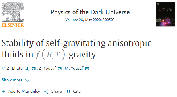 punjabggc's tweet photo. Stability of self-gravitating anisotropic fluids in f (R, T) gravity published by Physics of the Dark Universe
https://t.co/RgsjE4tY2i
@ElsevierConnect @SpringerNature @zyousaf10 @NasirMuddassar https://t.co/xxhvaWpt9A