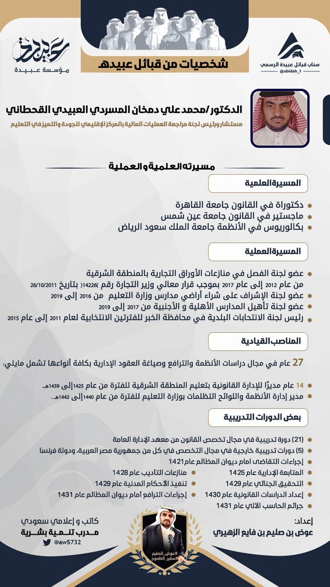 Abidah__1's tweet photo. الدكتور/محمد علي دمخان المسردي
مستشار بوزارة التعليم

 #شخصيات_من_قبايل_عبيده https://t.co/H5BSXRTX4z