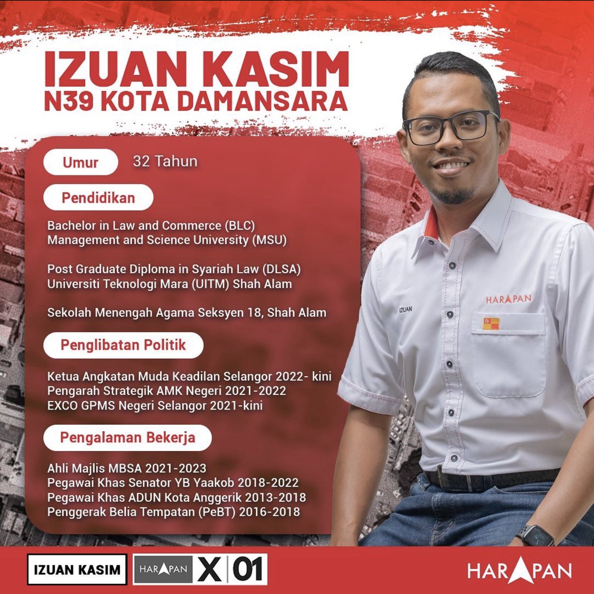 izuankasim's tweet photo. Assalamualaikum dan salam Jumaat. Saya Izuan Kasim, calon nombor 1 untuk N39 Kota Damansara.

Esok merupakan hari mengundi bagi Pilihan Raya Negeri. 

Saya dengan rendah hati mahu memohon undi daripada anda, terutamanya pengundi di N39 Kota Damansara. 

Beri saya peluang untuk mewakili suara anda dan menyelesaikan segala kegusaran anda. 

Dengan semangat perpaduan, ayuh kita bina masa hadapan yang lebih baik untuk Kota Damansara. 

#KotaDamansaraKotaKita #ArusMerahKuning #KitaSelangor