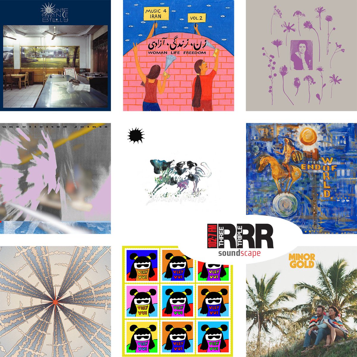3rrrfm (@3rrrfm) on Twitter photo Triple R's Soundscape features our favourite releases. This week: <a href="/signifyingwolf/">Boniface Billy</a>, <a href="/grvsbdlyclm/">Grievous Bodily Calm</a>, Silicone Prairie, <a href="/MaggieTra/">Maggie Tra</a>, Belver Yin, <a href="/pilofficial/">Public Image Ltd</a>, <a href="/minorgoldmusic/">MINOR GOLD</a>, Unsolicited Joints and Music for Iran.
Listen to our Soundscape playlist on Spotify: open.spotify.com/playlist/2FMLa… Triple R's Soundscape features our favourite releases. This week: <a href="/signifyingwolf/">Boniface Billy</a>, <a href="/grvsbdlyclm/">Grievous Bodily Calm</a>, Silicone Prairie, <a href="/MaggieTra/">Maggie Tra</a>, Belver Yin, <a href="/pilofficial/">Public Image Ltd</a>, <a href="/minorgoldmusic/">MINOR GOLD</a>, Unsolicited Joints and Music for Iran.
Listen to our Soundscape playlist on Spotify: open.spotify.com/playlist/2FMLa…