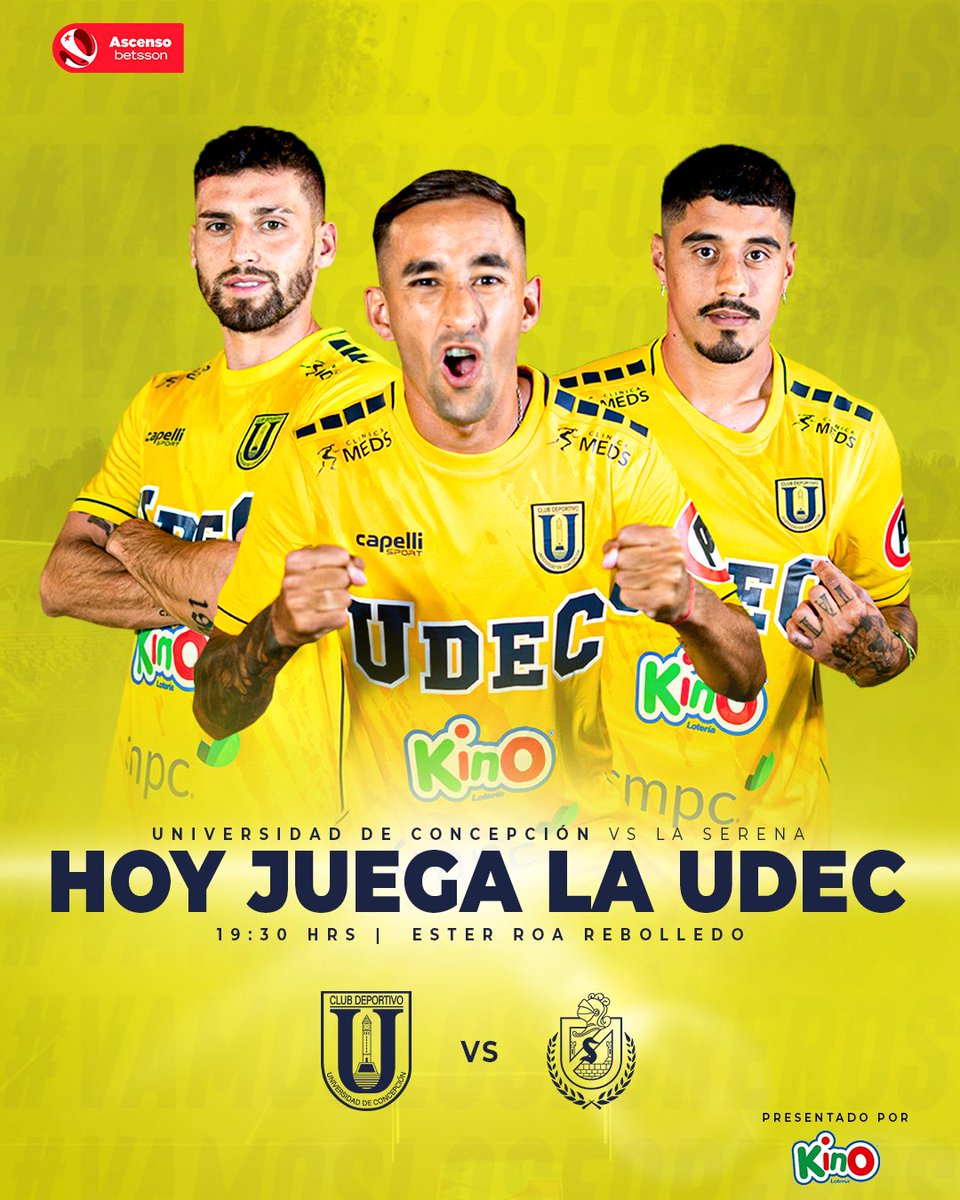 ¡𝗛𝗢𝗬 𝗝𝗨𝗘𝗚𝗔 𝗟𝗔 𝗨𝗗𝗘𝗖! 🟡🔵

📌 Fecha 2️⃣2️⃣ #AscensoBetsson
🎟️ linktr.ee/futboludec

📲 Presentado por Kino, muchas más opciones de ganar. 

#VamosLosForeros