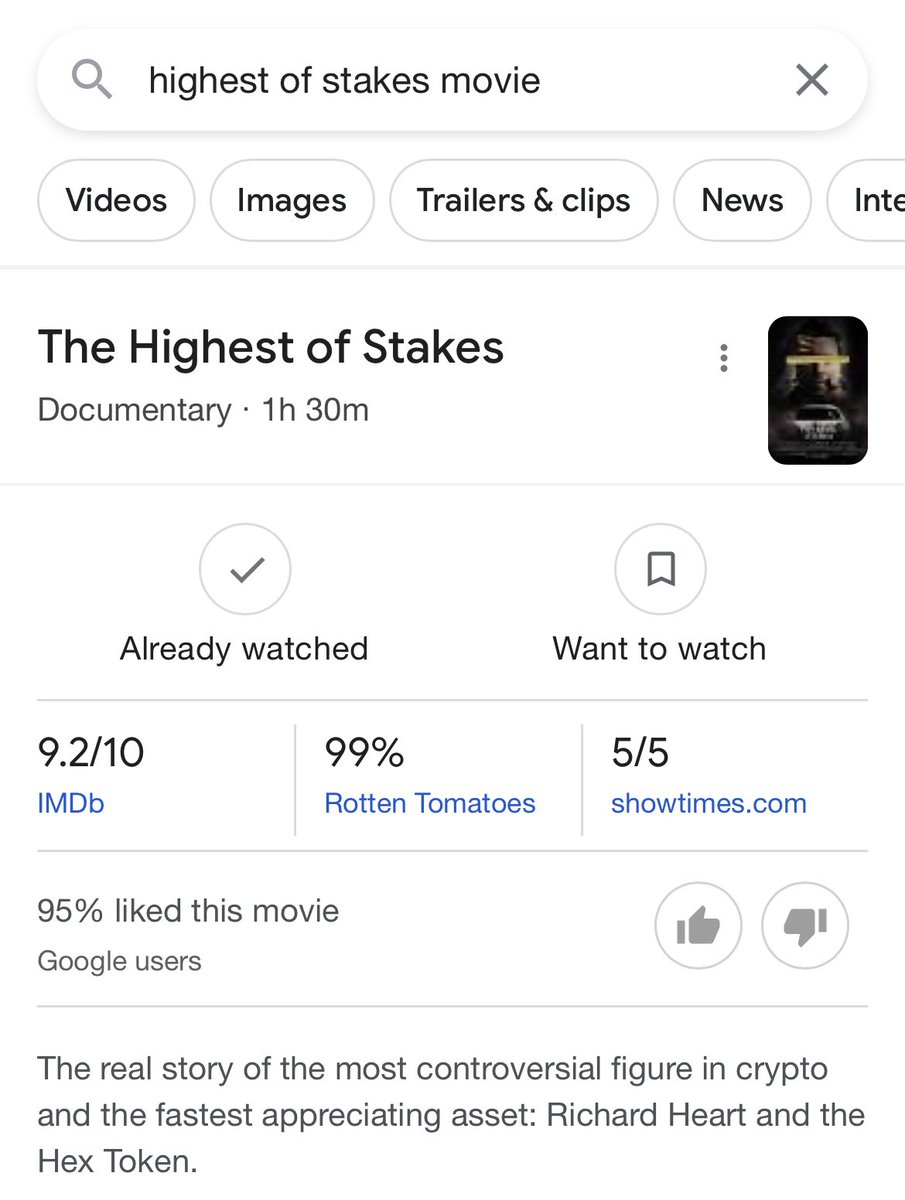 coreycosta123's tweet photo. BREAKING NEWS 🚨 

The Highest Of Stakes, Is Rated A 99% On Rotten Tomatoes, A 5/5 On Showtimes And A 9.2/10 On IMDB! Now We’re Talking!!

$HEX #PulseChain https://t.co/X1taFJtdjp