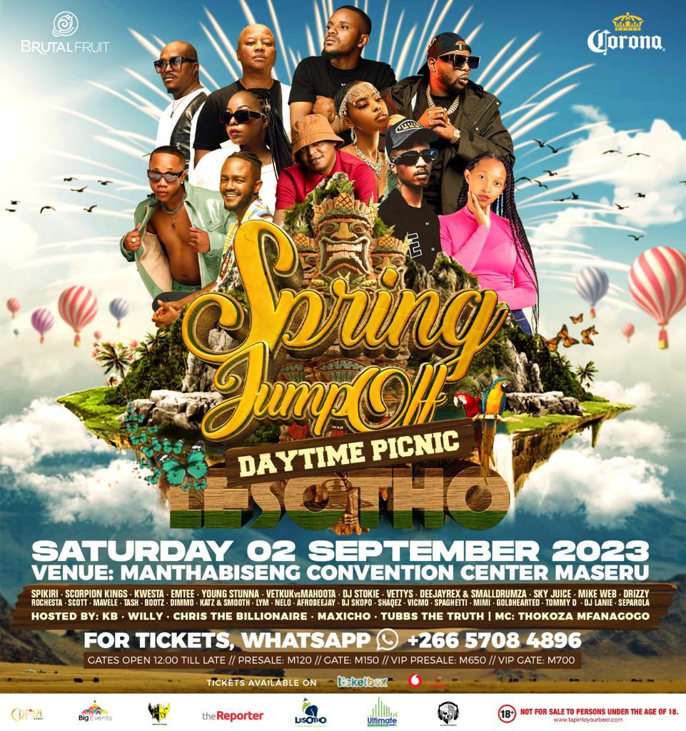 licia_181's tweet photo. Here we Go !🚀
Spring Jump Off 2023 DayTime Picnic at Lesotho on the #2ndSeptember2023.
Get ur tickets &amp; let's welcome The Spring Season with Style🔥🔥.

Amapiano Hip Hop #Lifestyle #Maluti #Lesotho #VekukvsMahoota #KabzadeSmall #Porry #Emtee #YoungStunna #Spikiri #Kwesta #Vibes https://t.co/qztwh12VmQ