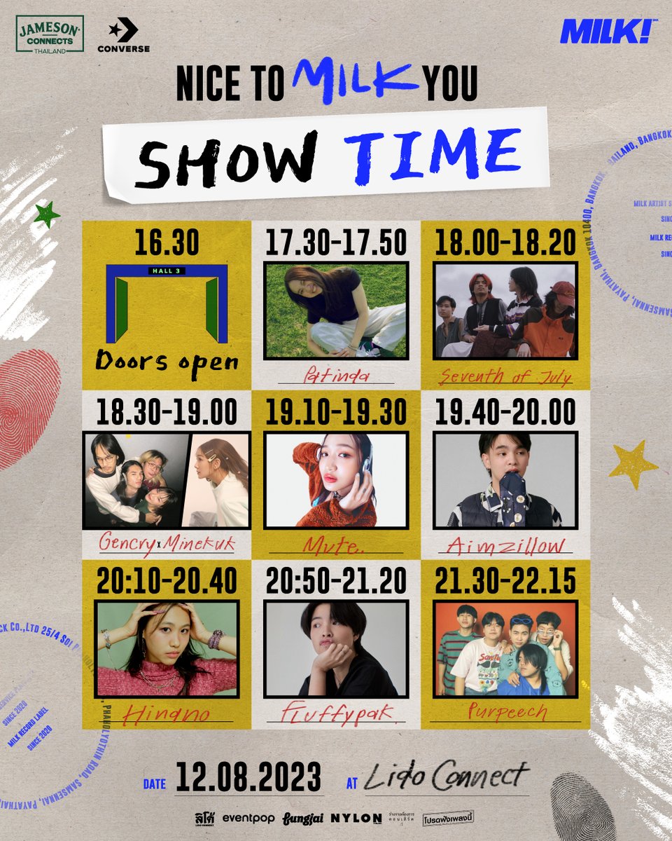 milkbkk's tweet photo. NICE TO MILK! YOU SHOW TIME🥛🎶

ตารางขึ้นโชว์ของศิลปิน จาก MILK! bkk มาแล้ว พรุ่งนี้มาสนุกไปด้วยกันนะ💙

#NICETOMILKYOU
#JamesonConnect #Converse
#MILKparty #MILKbkk https://t.co/noWMxFrDKA