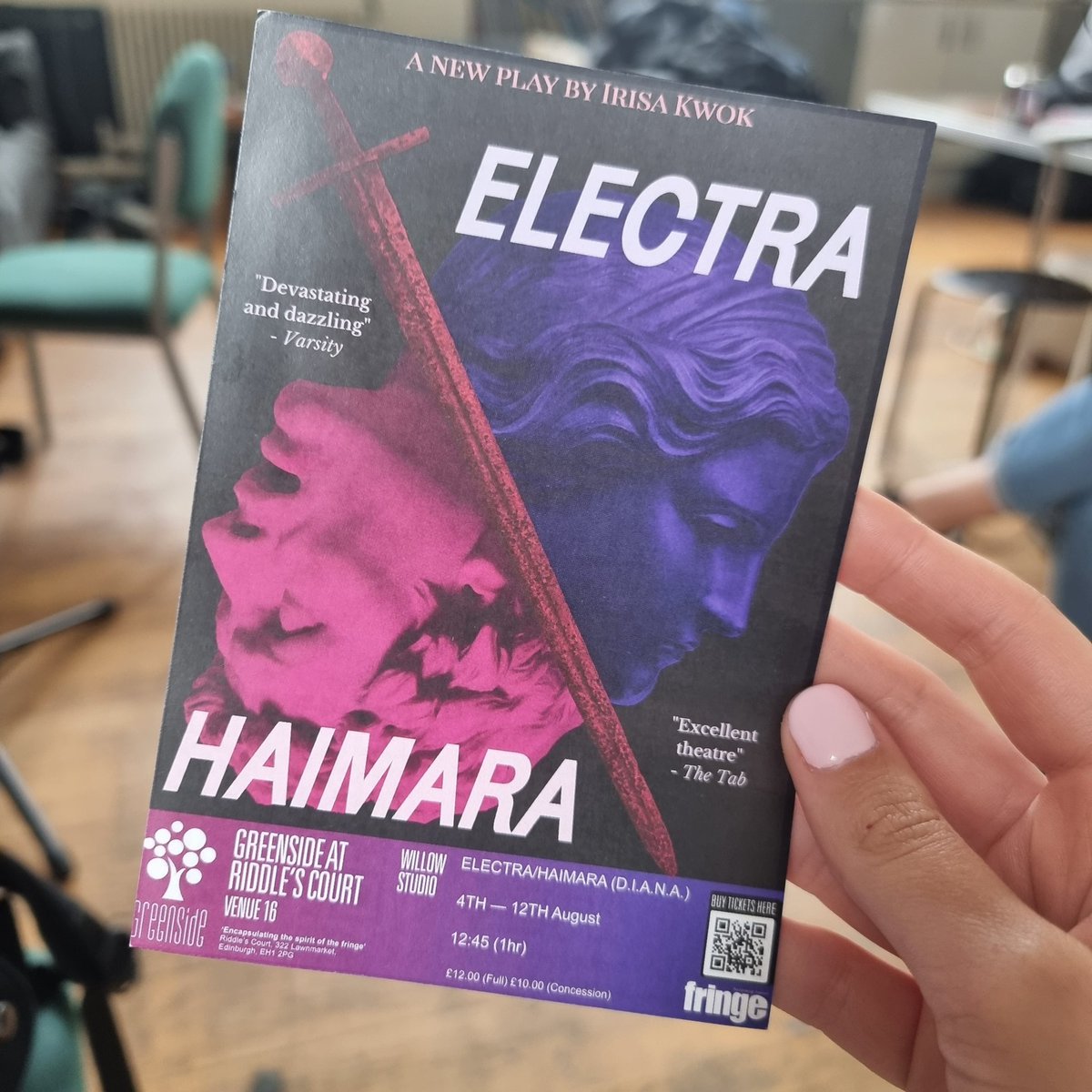 We went to see <a href="/ElectraHaimara/">Electra/Haimara</a> at <a href="/GreensideVenue/">Greenside Venues</a> yesterday and really enjoyed the show!

A very powerful and moving adaptation of Electra 💜