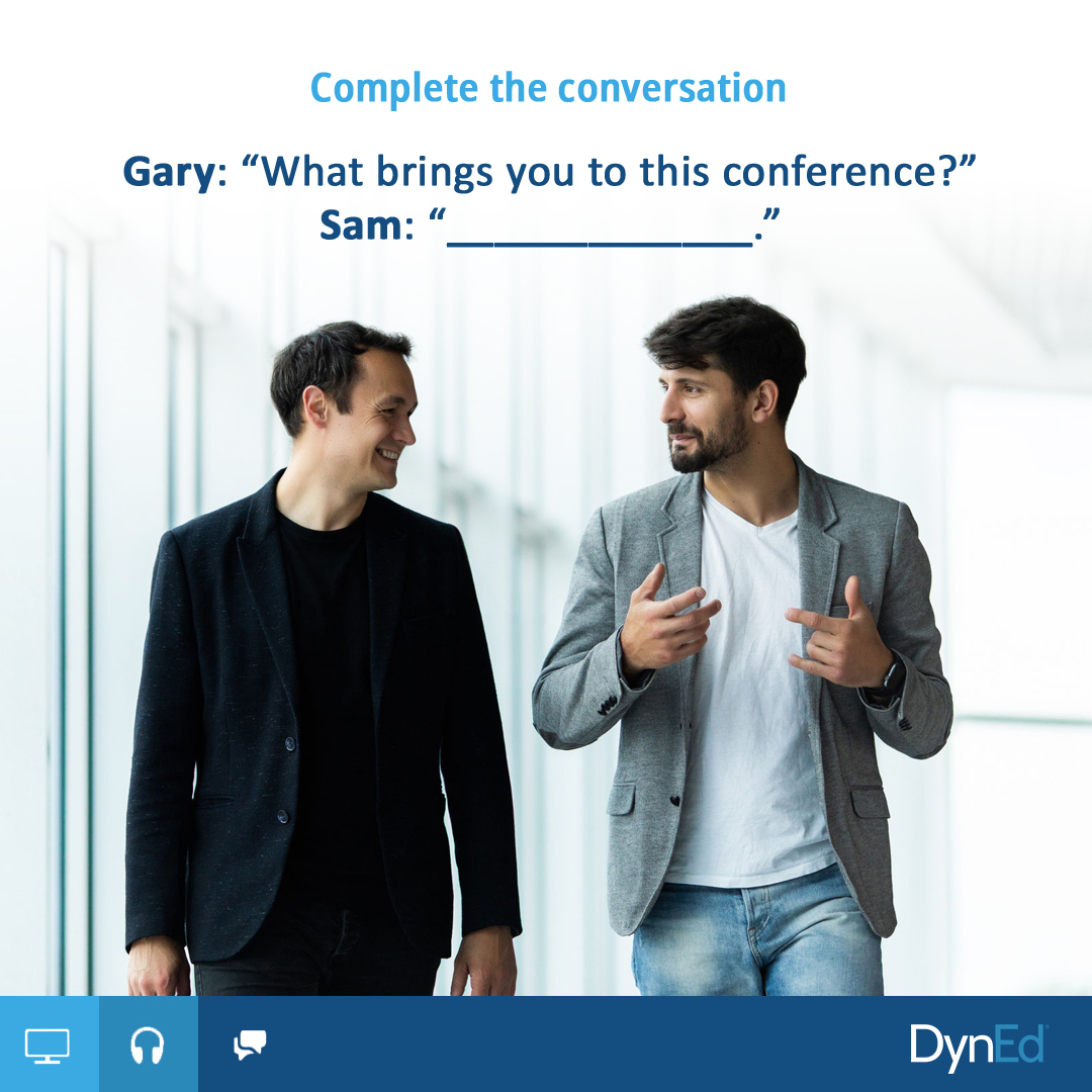 dyned_indonesia's tweet photo. Which respond doesn’t match the conversation?

a. “I recently attended a marketing conference where they discussed the use of social media.”
b. “I’m here to learn from industry experts and build connections that could lead to new business opportunities.”
_
#DynEd #BusinessEnglish https://t.co/loNOQKoE4l
