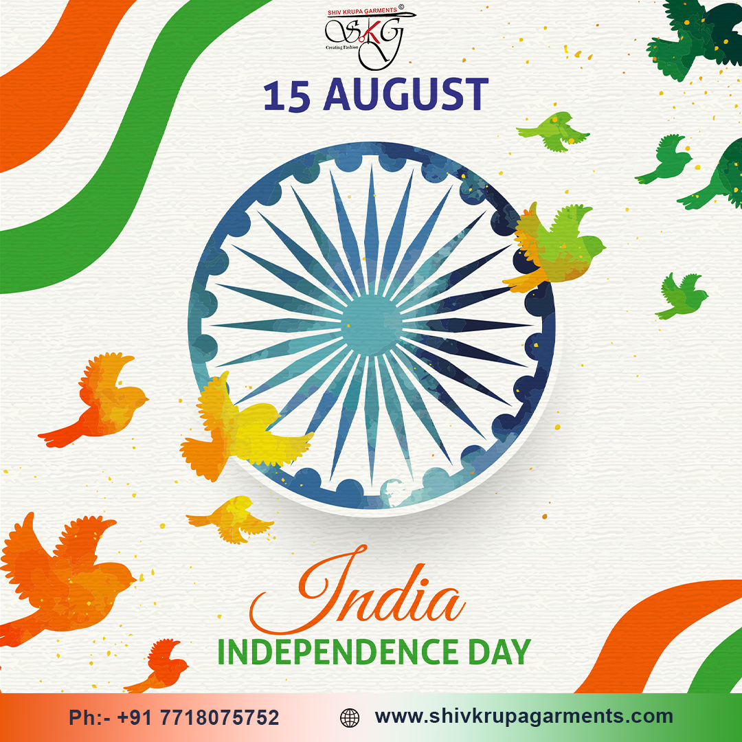 Wishing all Indians a day filled with pride and patriotism! Happy Independence Day, India! 🌟🇮🇳 Let's celebrate the journey of freedom and unity! #IndependenceDay #IndiaIndependence #JaiHind #IndiaProud #SaluteToHeroes #IndianFreedomFighters #shivkrupagarments