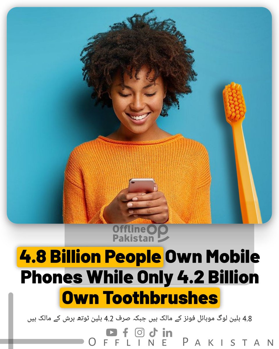 4.8 billion people own mobile phones while only 4.2 billion own toothbrushes