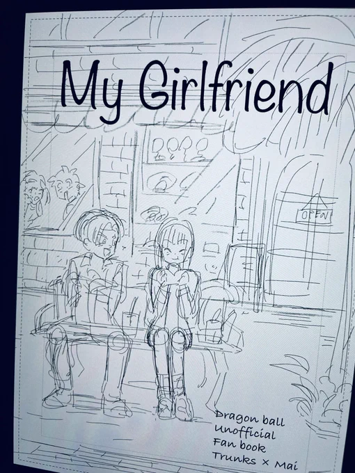 お話がまとまってきたら表紙を描きたくなった!こんな感じで描けたらいいな。後ろの2人の登場は考えてなかったけどこういうのも見てみたいな、どうすっかな。