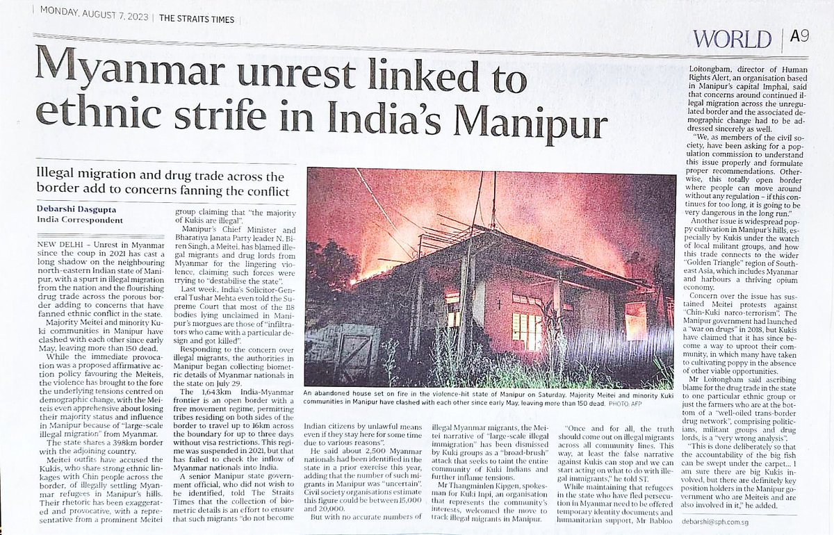 ColLimaMike's tweet photo. This image (dt 24 Jul 2023) is cropped courtesy The Strait Times (Singapore) article of 7 Aug 2023. One can be sure of the authenticity for such a prestigious publication (I'm sure that, being a media house of great repute since 1845, 𝒕𝒉𝒆𝒚 𝒅𝒐𝒏'𝒕 𝑭𝒂𝒌𝒆 / 𝑳𝒊𝒆 𝒐𝒏 𝒔𝒖𝒄𝒉 𝒊𝒏𝒑𝒖𝒕𝒔). 

Do we see a licensed gun 12 bore single / double / pump action hunting gun of the Village defence Force of these brothers❗

Or has the Arms (Amendment) Act 2019 been further modified, exclusively for SoO / Non SoO / Village defenders to possess 𝒔𝒖𝒄𝒉 𝑴𝒊𝒍𝒊𝒕𝒂𝒓𝒚 𝑮𝒓𝒂𝒅𝒆 𝑮𝒖𝒏𝒔❓

Or has gun making industry & technology of these VDFs  𝒃𝒆𝒆𝒏 𝒖𝒑𝒈𝒓𝒂𝒅𝒆𝒅 𝒕𝒐 𝒔𝒖𝒄𝒉 𝒂 𝒉𝒊𝒈𝒉 𝒅𝒆𝒈𝒓𝒆𝒆 𝒐𝒇 𝑮𝒖𝒏 𝒔𝒎𝒊𝒕𝒉𝒆𝒓𝒚 ❗

 𝘖��� 𝘤𝘰𝘶𝘳𝘴𝘦 𝘪𝘵'𝘴 𝘯𝘰𝘵 𝘚𝘰𝘖 𝘸𝘦𝘢𝘱𝘰𝘯 𝘭𝘰𝘤𝘬𝘦𝘥 𝘶𝘱 𝘪𝘯 14 𝘊𝘢𝘮𝘱𝘴 𝘰𝘳 𝘤𝘰𝘯𝘵𝘢𝘪𝘯𝘦𝘳𝘴 𝘸𝘪𝘵𝘩 𝘥𝘰𝘶𝘣𝘭𝘦 𝘭𝘰𝘤𝘬𝘴. 𝘛𝘩𝘦𝘺 𝘩𝘢𝘷𝘦 𝘣𝘦𝘦𝘯 𝘳𝘦𝘤𝘰𝘶𝘯𝘵𝘦𝘥 & 𝘢𝘤𝘤𝘰𝘶𝘯𝘵𝘦𝘥 𝘧𝘰𝘳 𝘳𝘦𝘤𝘦𝘯𝘵𝘭𝘺 😀

Thanks to the Strait Times, Singapore for reinforcing the Truth we believe in and has been shouted down for so long. 🙏
@BDUTT
@IndiaTodayNE
@IndiaToday @ndtvfeed
@EastMojo @ImphalFreePress
@ImphalTimes
@ukhrultimes

(The Straits Times, a Singapore morning daily, recognized as one of the outstanding English-language papers of the Far East was founded in 1845.)

https://t.co/QnDJISbf94