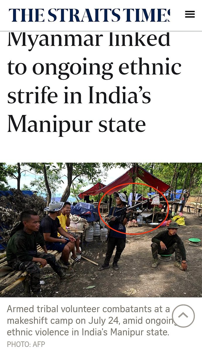 ColLimaMike's tweet photo. This image (dt 24 Jul 2023) is cropped courtesy The Strait Times (Singapore) article of 7 Aug 2023. One can be sure of the authenticity for such a prestigious publication (I'm sure that, being a media house of great repute since 1845, 𝒕𝒉𝒆𝒚 𝒅𝒐𝒏'𝒕 𝑭𝒂𝒌𝒆 / 𝑳𝒊𝒆 𝒐𝒏 𝒔𝒖𝒄𝒉 𝒊𝒏𝒑𝒖𝒕𝒔). 

Do we see a licensed gun 12 bore single / double / pump action hunting gun of the Village defence Force of these brothers❗

Or has the Arms (Amendment) Act 2019 been further modified, exclusively for SoO / Non SoO / Village defenders to possess 𝒔𝒖𝒄𝒉 𝑴𝒊𝒍𝒊𝒕𝒂𝒓𝒚 𝑮𝒓𝒂𝒅𝒆 𝑮𝒖𝒏𝒔❓

Or has gun making industry & technology of these VDFs  𝒃𝒆𝒆𝒏 𝒖𝒑𝒈𝒓𝒂𝒅𝒆𝒅 𝒕𝒐 𝒔𝒖𝒄𝒉 𝒂 𝒉𝒊𝒈𝒉 𝒅𝒆𝒈𝒓𝒆𝒆 𝒐𝒇 𝑮𝒖𝒏 𝒔𝒎𝒊𝒕𝒉𝒆𝒓𝒚 ❗

 𝘖��� 𝘤𝘰𝘶𝘳𝘴𝘦 𝘪𝘵'𝘴 𝘯𝘰𝘵 𝘚𝘰𝘖 𝘸𝘦𝘢𝘱𝘰𝘯 𝘭𝘰𝘤𝘬𝘦𝘥 𝘶𝘱 𝘪𝘯 14 𝘊𝘢𝘮𝘱𝘴 𝘰𝘳 𝘤𝘰𝘯𝘵𝘢𝘪𝘯𝘦𝘳𝘴 𝘸𝘪𝘵𝘩 𝘥𝘰𝘶𝘣𝘭𝘦 𝘭𝘰𝘤𝘬𝘴. 𝘛𝘩𝘦𝘺 𝘩𝘢𝘷𝘦 𝘣𝘦𝘦𝘯 𝘳𝘦𝘤𝘰𝘶𝘯𝘵𝘦𝘥 & 𝘢𝘤𝘤𝘰𝘶𝘯𝘵𝘦𝘥 𝘧𝘰𝘳 𝘳𝘦𝘤𝘦𝘯𝘵𝘭𝘺 😀

Thanks to the Strait Times, Singapore for reinforcing the Truth we believe in and has been shouted down for so long. 🙏
@BDUTT
@IndiaTodayNE
@IndiaToday @ndtvfeed
@EastMojo @ImphalFreePress
@ImphalTimes
@ukhrultimes

(The Straits Times, a Singapore morning daily, recognized as one of the outstanding English-language papers of the Far East was founded in 1845.)

https://t.co/QnDJISbf94