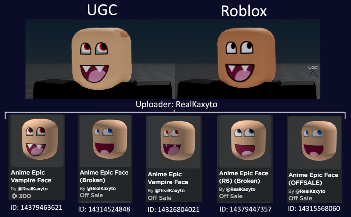 Peak” UGC on X: UGC creator UsualRage uploaded a 1:1 copy of the item Epic  Face in 2 parts. #Roblox #RobloxUGC  / X