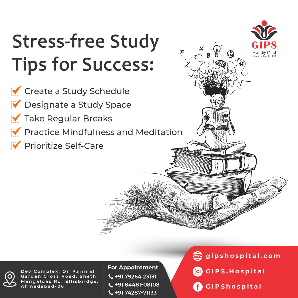 PsychiatryGIPS's tweet image. Stress-free Study Tips for Success:

#stressfreestudy #gips #psychiatry #psychiatristclinic #parimalcrossroad #mentalhealth #mentaltoughness #ahmedabad #Gujarat #GIPS #psychiatry #psychiatrist #psychology #psychologytips #psychologyfacts #gips #healthymind