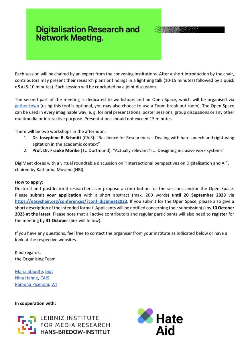 HxxxKxxx's tweet photo. DigiMeet 2023 focuses on the topic "Diversity in digital transformation".
Join as doctoral and postdoctoral researchers. Online November 28, 9:30 am CET.
#DigiMeet2023 #Digitalisation #ResearchNetworking #DiversityInTech #Inspiration
https://t.co/vFbxAHnIcG https://t.co/SZrgSK5k1J