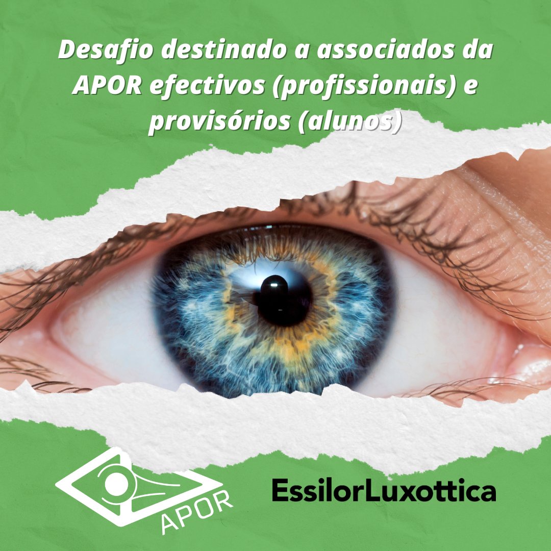 APORpt's tweet photo. Desafio Fotográfico APOR-ESSILORLUXOTTICA!

O tema de Agosto 2023 é CONTACTOLOGIA.
Procuramos ver imagens que evidenciem casuísticas comuns ou particulares em contactologia.

Para mais informações, visite: https://t.co/ylcon1KiPM

#APOR #ortoptista #ortoptica #orthoptics https://t.co/zCcMaJB2My