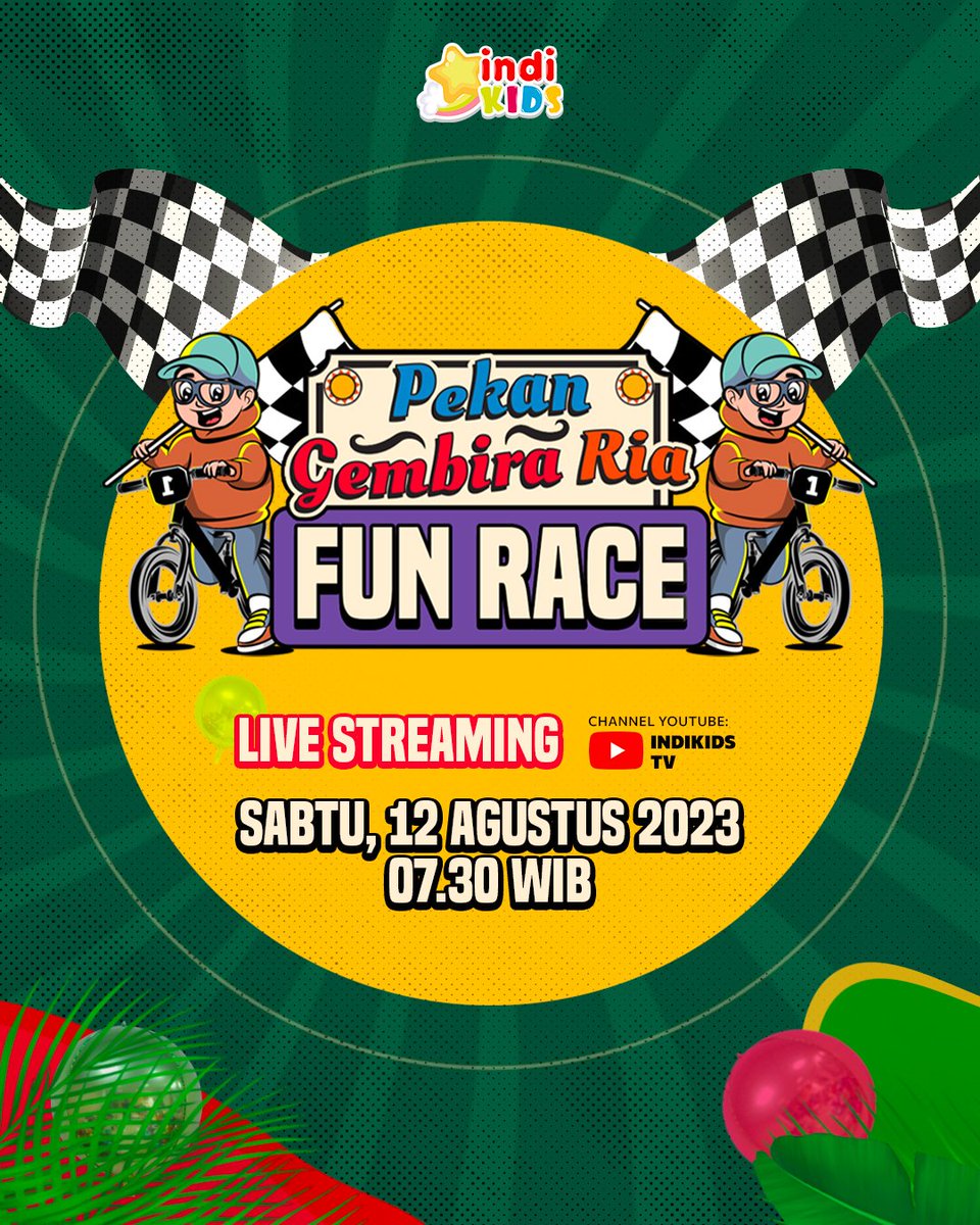 indikidschannel's tweet photo. Sabtu ini, Pekan Gembira Ria Fun Race bakal live streaming di YouTube IndiKids, cocok banget deh buat Moms untuk ngasih tontonan ke Bintang IndiKids. Yuk cus, besok langsung kepoin aja.

#funrace #race #balapsepeda #agustusan #sepeda #kids #kidsvideo #anakanak #pekangembiraria https://t.co/X1mXeXFjAI
