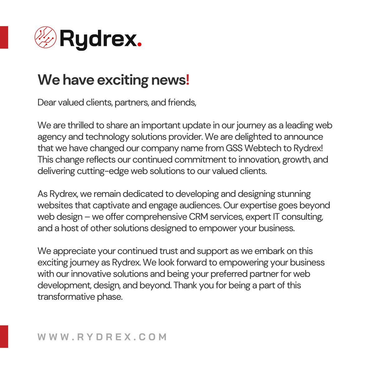 Explore the future with us at rydrex.com. Let's redefine what's possible, together. 💡🚀🌐📈👩‍💻

#RydrexWebtech #DigitalEvolution #InnovateWithRydrex #RydrexUnveiled #CodeOfInnovation #ElevateWithRydrex #TechRevolution #ShapeTomorrow #EnterRydrex #Rydrex #RydrexIT