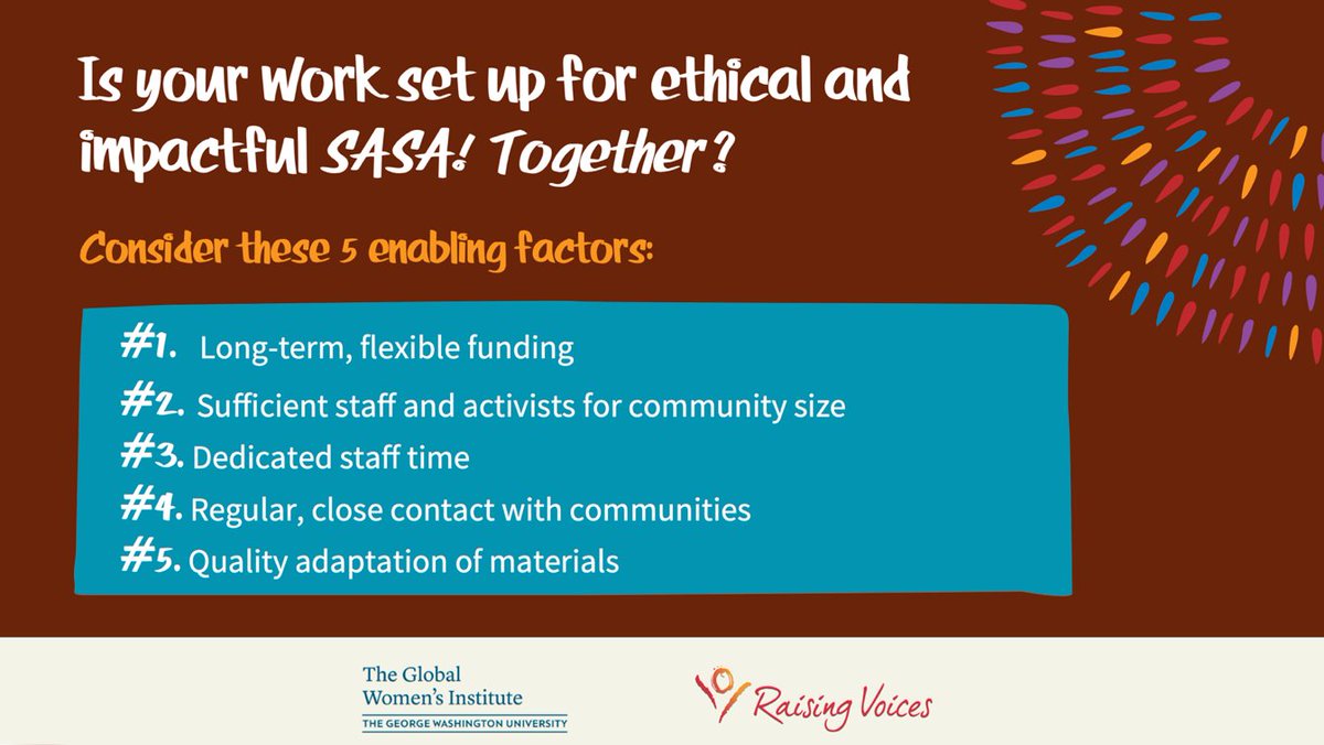 RaisingVoices's tweet image. Over the past week we have shared actionable findings about the enabling factors required for quality #SASATogether programming to prevent VAW

This emerged from our #Learning with @GWUGlobalWomen

It’s been an insightful conversation - thanks for sharing! raisingvoices.org/resources/enab…