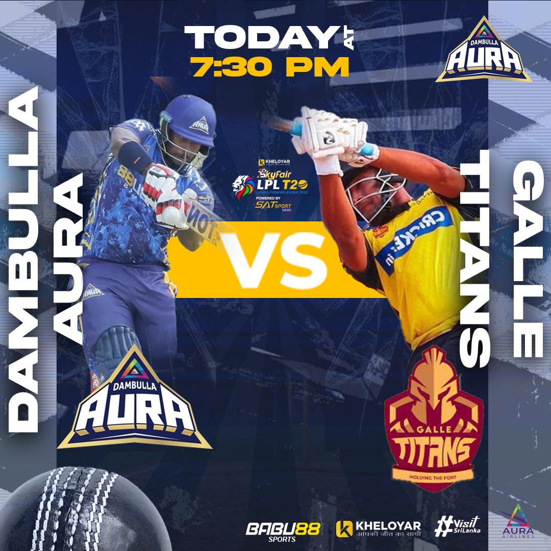 Clash of Titans! Get ready for an electrifying showdown as Dambulla Aura takes on Galle Titans Today on the field at 7:30 PM. Tune in and witness the battle unfold! #CheerForDambulla #DambullaAura #GalleTitans #lpl2023