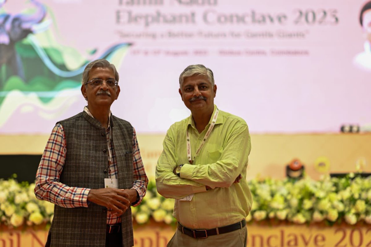 Current and former Chairs @IUCN_AsESG VIvek Menon and Raman Sukumar at the Tamil Nadu #Elephant Conclave 2023 on the eve of #WorldElephantDay @gajah26 @ElephantsIndia @IUCN_AfESG @AzzedineTDownes @deespeak