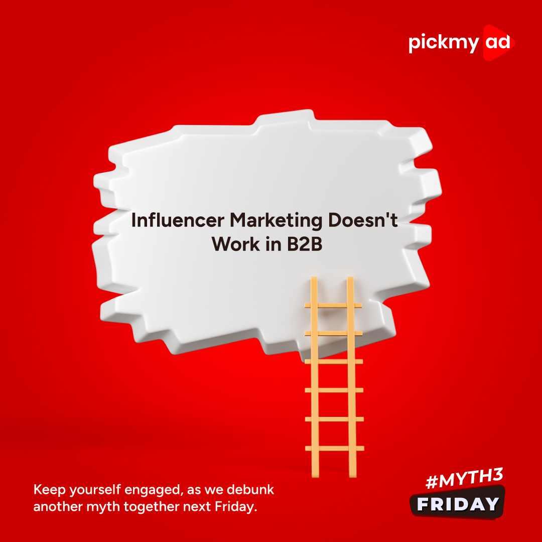pickmyad's tweet photo. Myth Busted: Influencer marketing is a game-changer for B2B brands,  It's a powerful strategy, forging genuine connections, establishing industry authority, and delivering remarkable results for B2B brands 

#B2BInfluence #influencermarketing #pickmyad #mythfriday https://t.co/6CAW0bjdcw