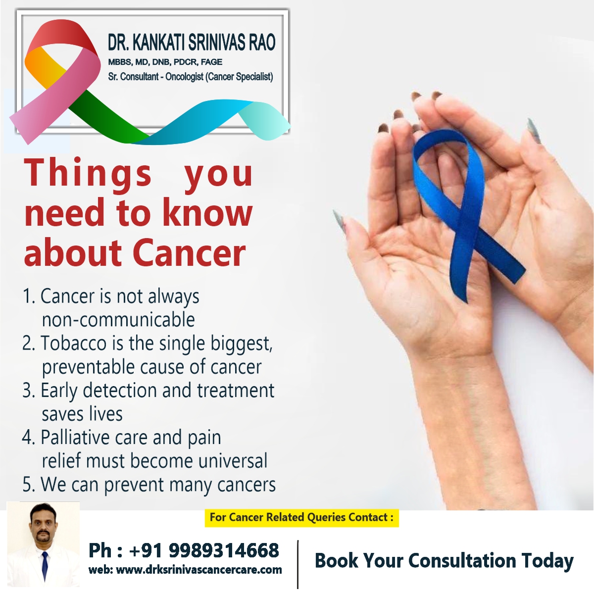 Things you need to know about cancer ✔️ Cancer is not always non-communicable ✔️ Tobacco is the single biggest, preventable cause of cancer ✔️ Early detection and treatment save lives ✔️ Palliative care and pain relief must become universal #cancer #cancersurvivor #treatment