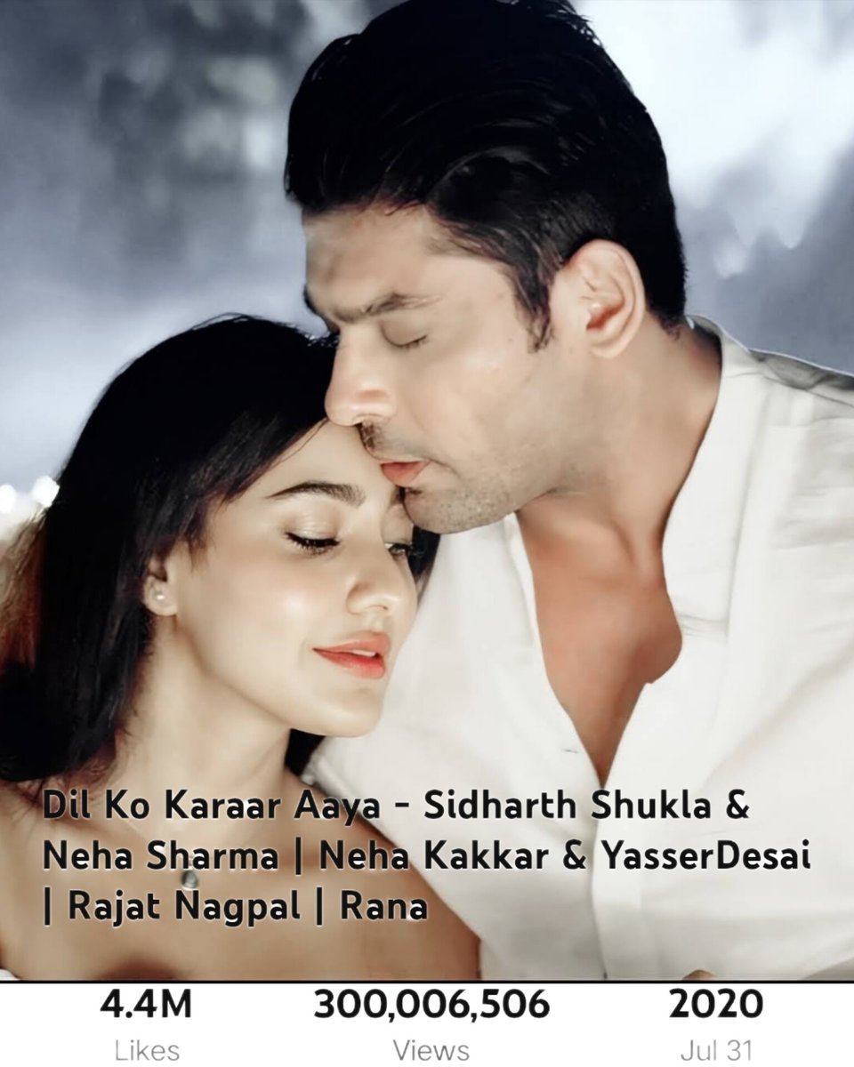 congratulations 🎉  #Sidhearts  @sidharth_shukla  @Officialneha  #DilKoKaraarAaya  complete 300M.  #SidharthShukla