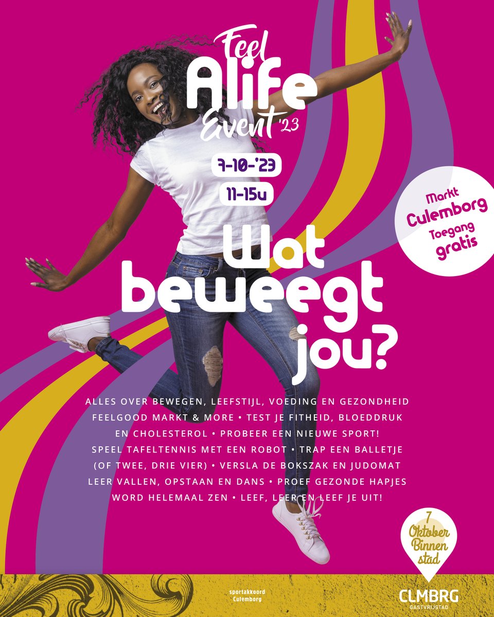 Over iets minder dan 2 maanden is het Feel Alife Event in de binnenstad van Culemborg! Doe mee aan sportactiviteiten, informeer je over gezond leven, laat je cholesterol meten en nog veel meer!  obi41.nl/2p9et7hr

Pro Pro Persona Connect is er ook ook bij deze dag